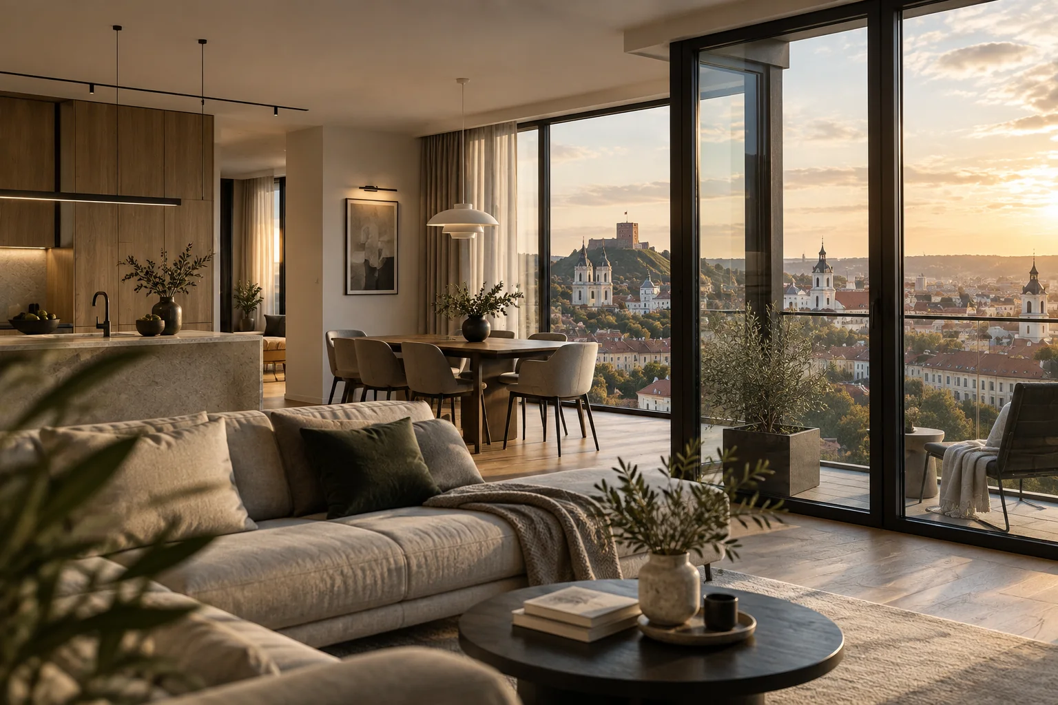 Vilniaus panorama iš modernaus interjero